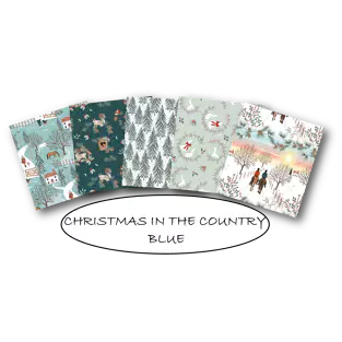 Christmas in the Country Blue Fat Quarter Bundle quilting fabric by Make + Believe